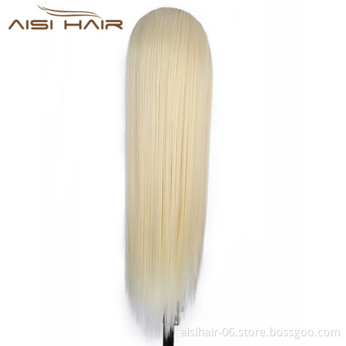 Heat Resistant Synthetic Fiber Lace Front Long Blonde Wig Silky Straight Lace Frontal Wigs For Black Women